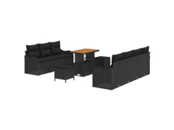Conjunto 10 Conjunto De Sofá De Jardim Vidaxl Preto Vime Pe (90 X 55 X 71 Cm)