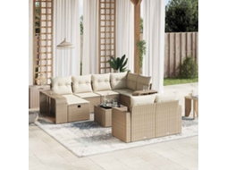 Vidaxl 11 Pcs Conjunto Sofás De Jardim C/ Almofadões Vime Pe Bege