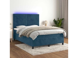 Vidaxl Cama Box Spring C/ Colchão/led 140x190 Cm Veludo Azul-escuro
