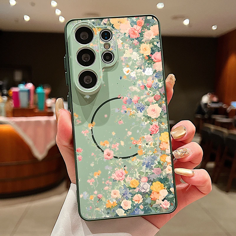(verde) Capa Magnética Pequena Com Estampa Floral Para Samsung Galaxy A56