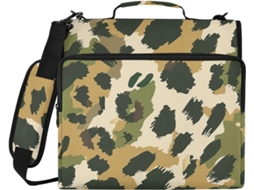 Pasta Com Zíper De 3 Argolas 1, 5 Polegadas Com Estampa De Leopardo Verde Militar, Alça De Ombro E Mão, Portfólio Com