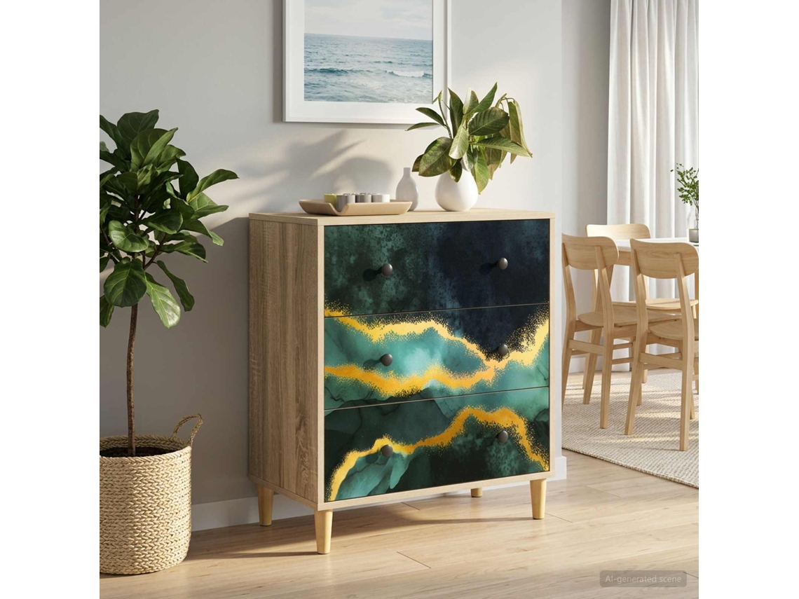 Vidaxl Baú De Gavetas Wijhe Estampa De Mármore Teal 66 X 36,5 X 75 Cm