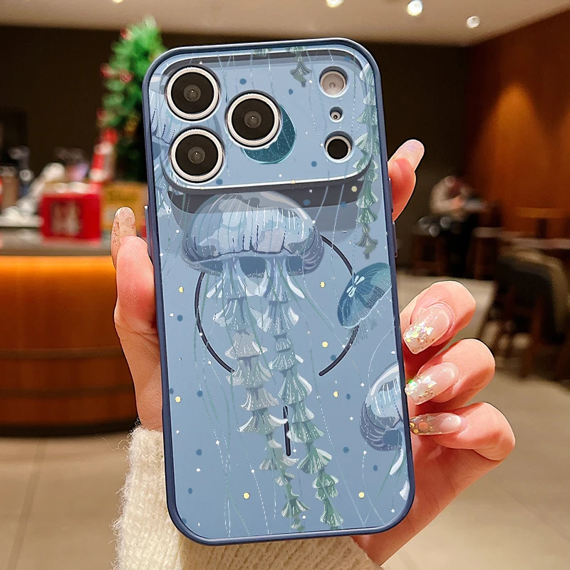 Capa Magnética Para Iphone 14 Pro Com Estampa De Baleia (azul), Resistente A Impactos E Feita De Policarbonato Rígido.