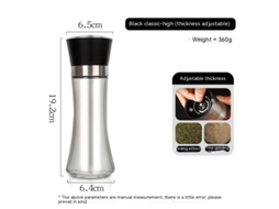 Moedor Manual de Sal e Pimenta em Aço Inoxidável Agitador para Cozinha-200Ml Tampa de Plástico Preto LUUCOZK