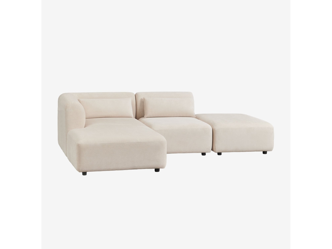 Sklum Sofá Modular Chaise Longue Esquerdo De 2 Peças Com Puff Fogler Poliéster                       Bombazina Crema Linho