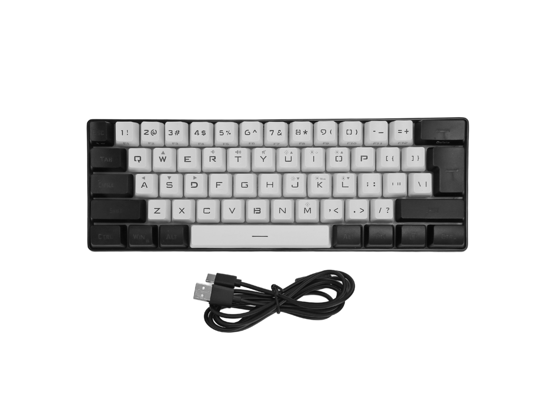 Teclado Gamer G61 Mini Rgb Led Com Retroiluminação, 61 Teclas, Ergonómico, Mecânico, Com Fio, Para Escritório E Negócios, Branco Aquaforge