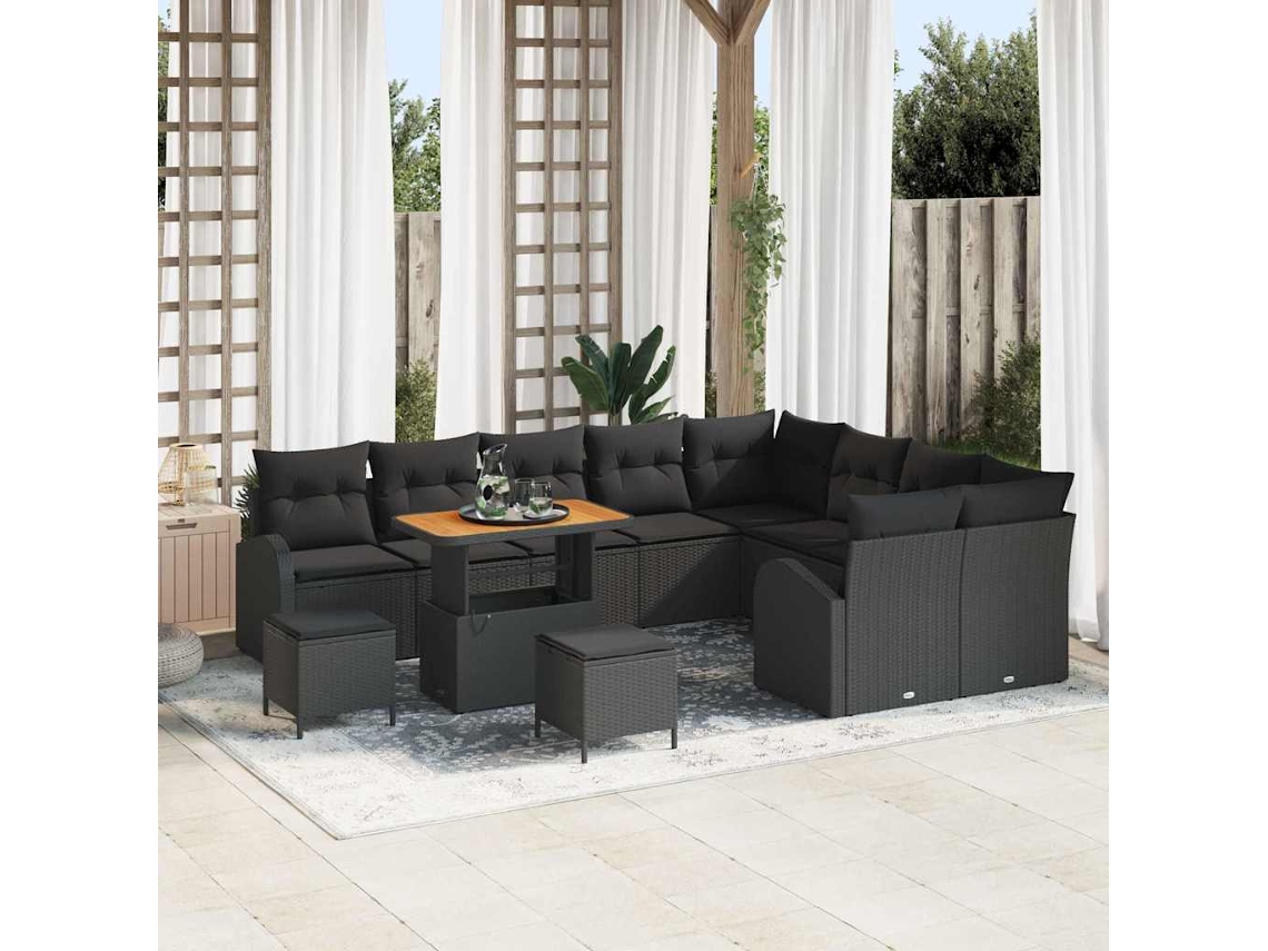 Vidaxl Conjunto De Sofá De Jardim 12 Unid. Preto Vime Pe