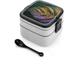 Marmita Bento De Grande Capacidade Com Textura Folha Verde, Dupla Camada, Empilhável, À Prova De Vazamentos, Para