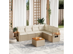 Vidaxl 7 Pcs Conjunto De Sofás P/ Jardim Com Almofadões Vime Pe Bege