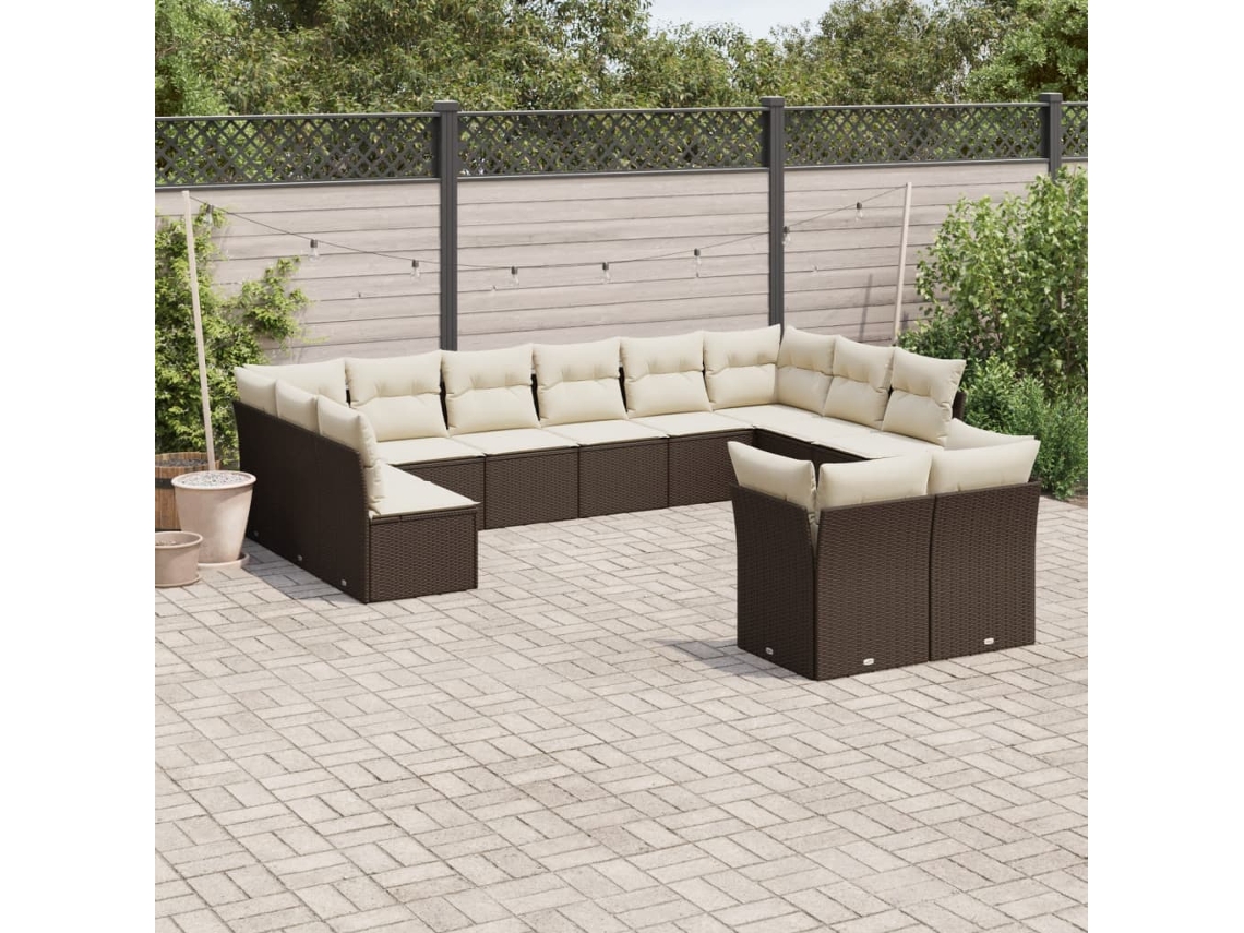 Vidaxl 12 Pcs Conjunto De Sofás Jardim Com Almofadões Vime Pe Castanho
