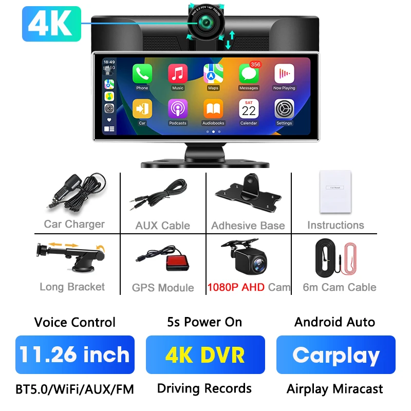 (câmera Traseira Com Gps) Câmera Veicular De 11,26 Polegadas, Carplay Sem Fio 4k