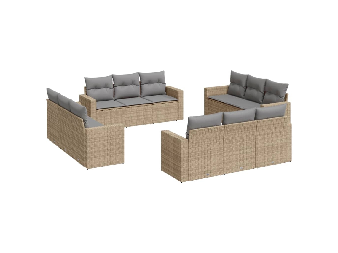 Maison Exclusive - 12 Pcs Conjunto De Sofás P/ Jardim Com Almofadões Vime Pe Bege