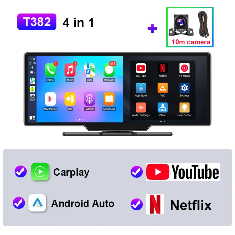 (t382 Traseiro 10m) Sistema Multimídia Android De 10,26 Polegadas, Wi-fi, Bluetooth E Carplay Sem Fio.