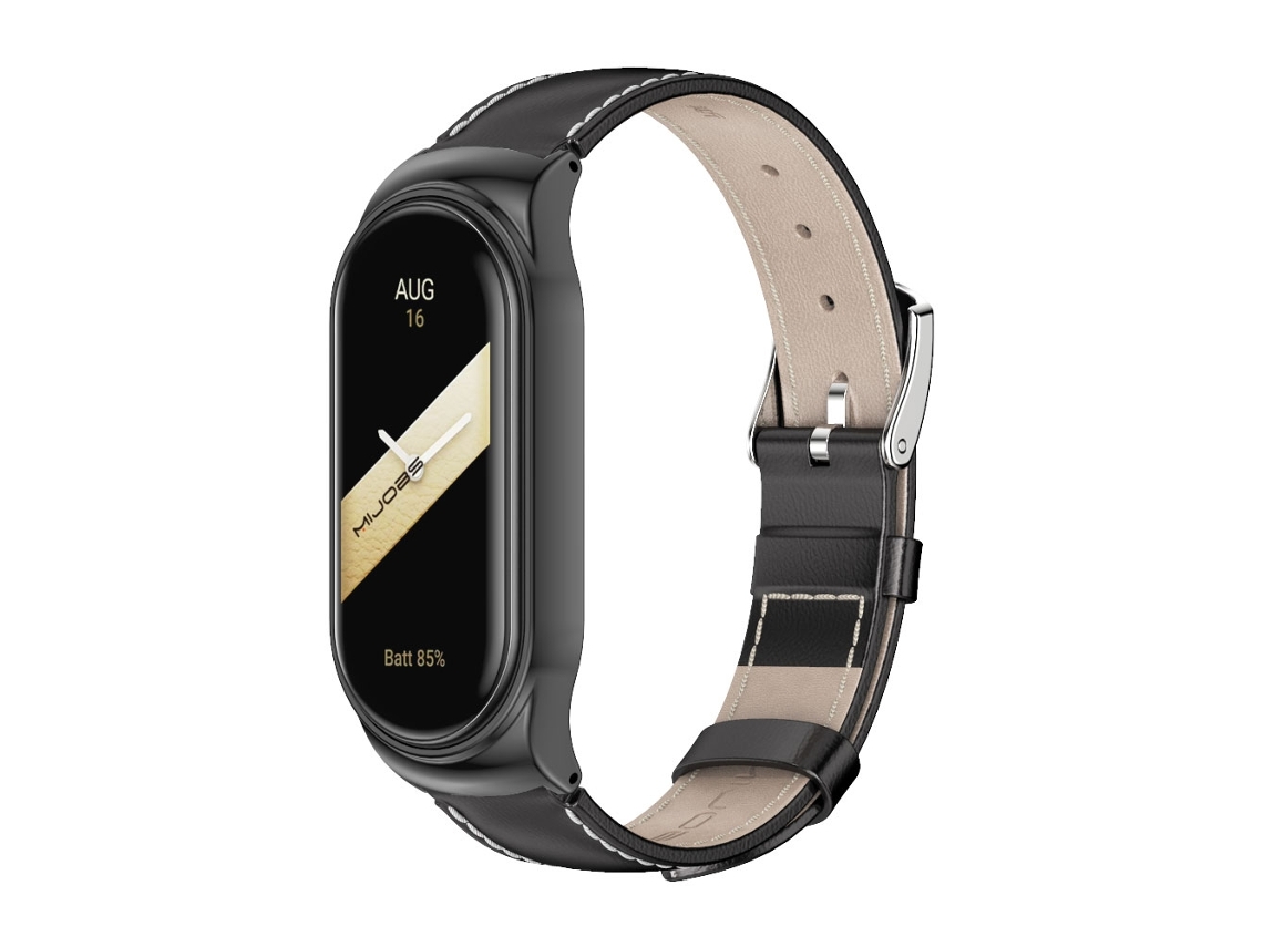 Bracelete de Smartwatch para Xiaomi Mi Band 8 Mijobs CS Case Couro Genuíno Camada Superior de Couro (Preto + Branco)