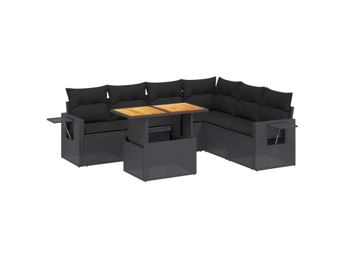Conjunto de 7 Sofás para Jardim com Almofadões Vime Pe Preto MAISON EXCLUSIVE (7 pcs)