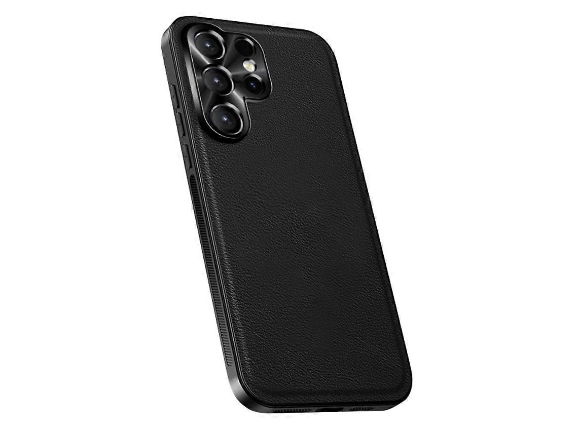 Capa Traseira De Pu Tpu Pc Tkdaddy Para Samsung Galaxy S24 Ultra Com Armação De Lente De Metal Preta