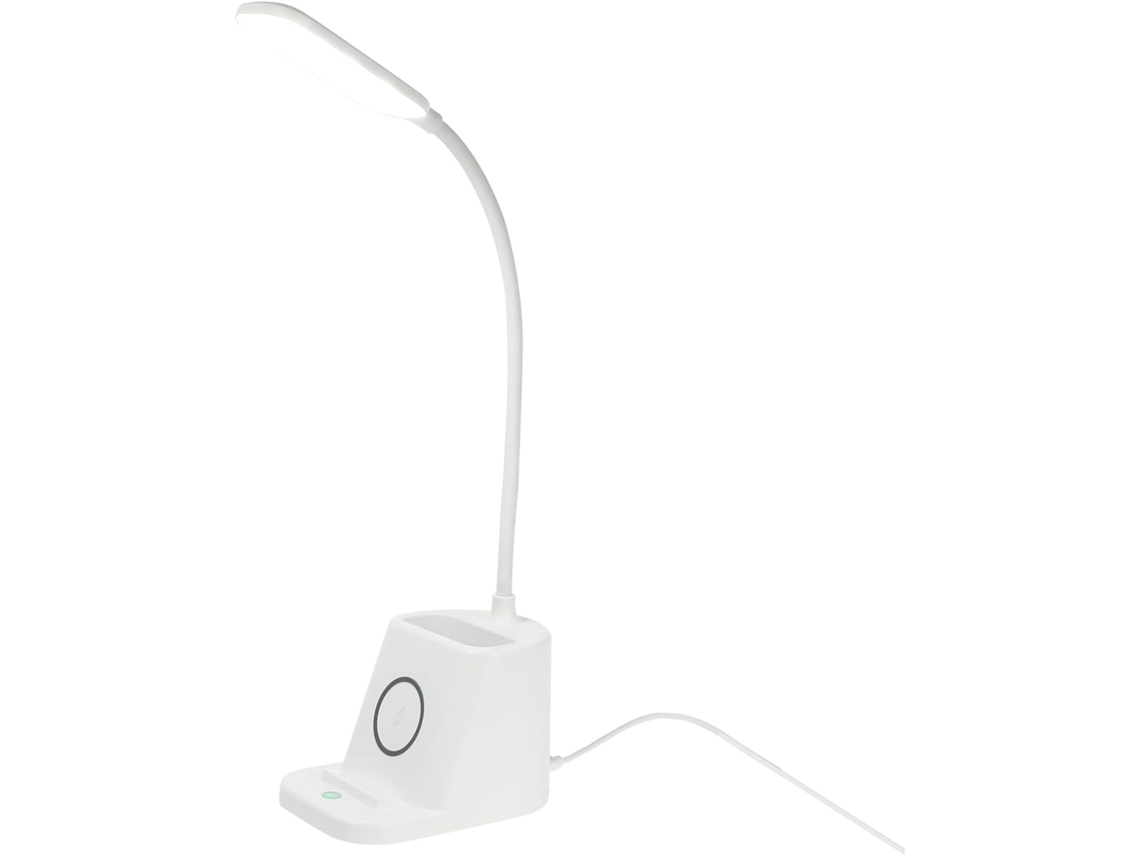 Luminária De Mesa Pequena E Flexível Com Carregador Sem Fio Para Smartphone E Porta-canetas Integrado.