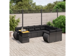 Vidaxl 10 Pcs Conjunto Sofás De Jardim C/ Almofadões Vime Pe Preto