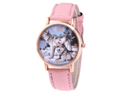 Reloj De Cuarzo Con Correa De Cuero Pu, Dial Redondo, Moda, Reloj De Pulsera Para Hombres (rosa)