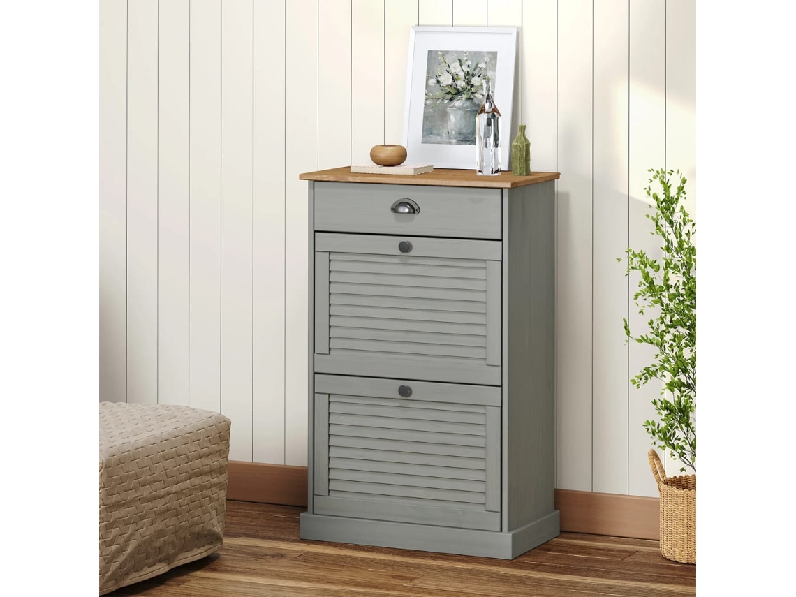 Vidaxl Sapateira Vigo 60x35x96 Cm Madeira De Pinho Maciça Cinzento