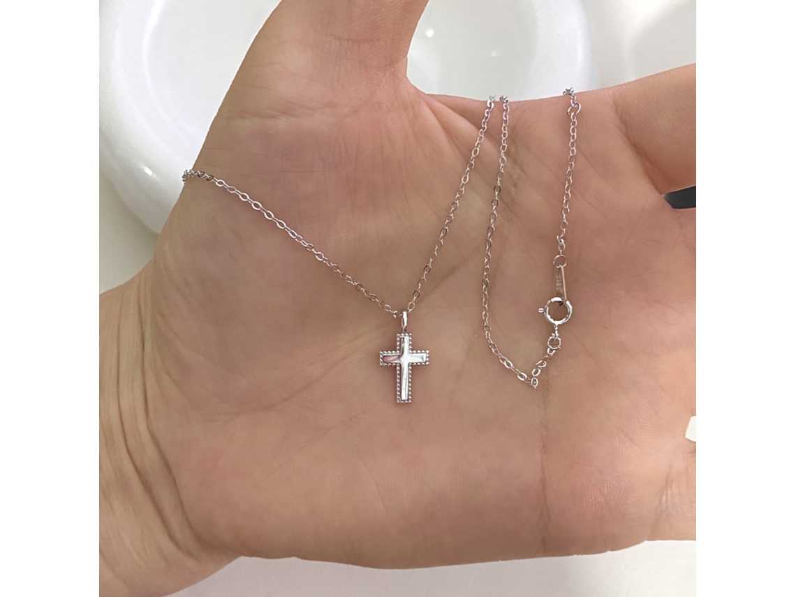 (ouro Branco) Feito Inteiramente Em Prata 925, Este Colar Com Pingente De Cruz Polida, Simples E Elegante, Apresenta Um Design Europeu E Americano.
