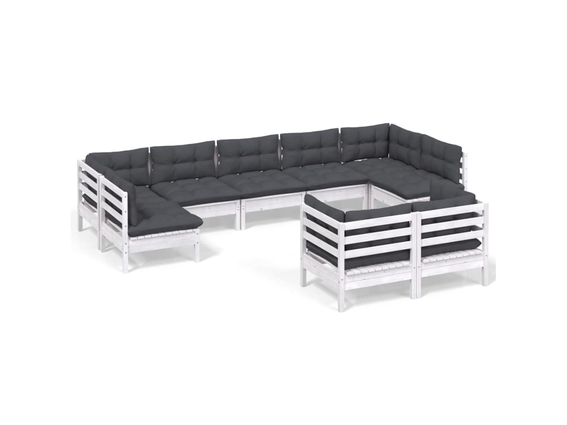 Conjunto de 9 Lounge de Jardim com Almofadões Pinho Maciço Branco MAISON EXCLUSIVE
