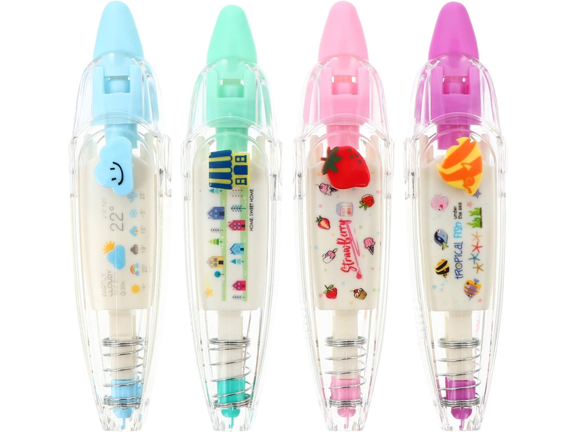 Conjunto de 4 Fitas Corretivas Decorativas Foscas e Opacas com Função Linha Dupla, Feitas Abs Pc, para Uso Esc