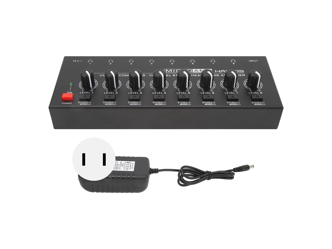 Amplificador De Fones De Ouvido Ha800s 8 Canais Ultra Baixo Ruído Mixer Estéreo Compacto Us Plug 100‑240v