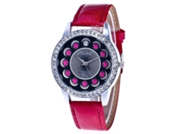 Relógio de Pulso Feminino de Quartzo com Pulseira de Couro Pu Estilo Simples Rosa Púrpura