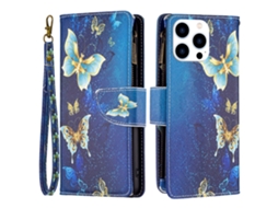 Capa Em Couro Pu Para Apple Iphone 16 Pro Max - Borboletas Douradas