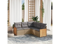 Vidaxl 5 Pcs Conjunto De Sofás P/ Jardim Com Almofadões Vime Pe Bege