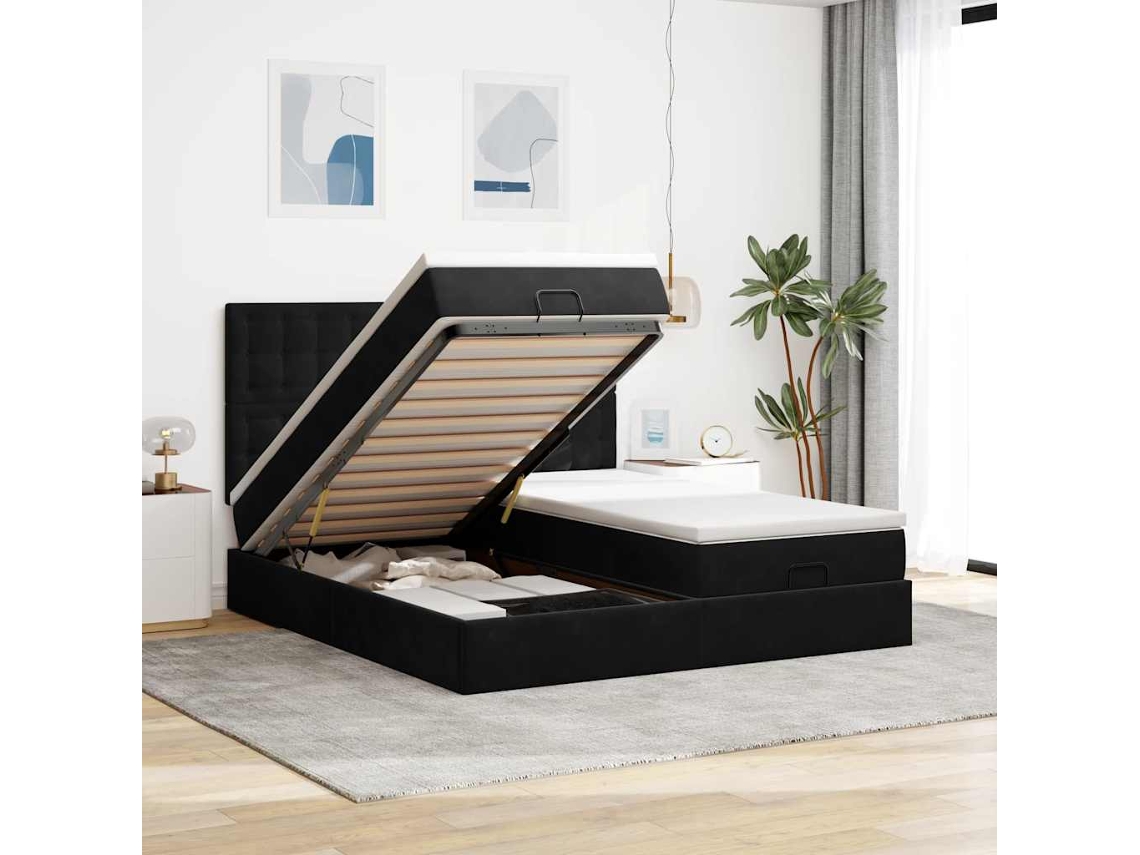 Vidaxl Estrutura De Cama Otomana Com Colchões 180x200cm Veludo Preto