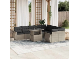 Vidaxl 10 Pcs Conj. Sofás Jardim Com Almofadões Vime Pe Cinzento-claro