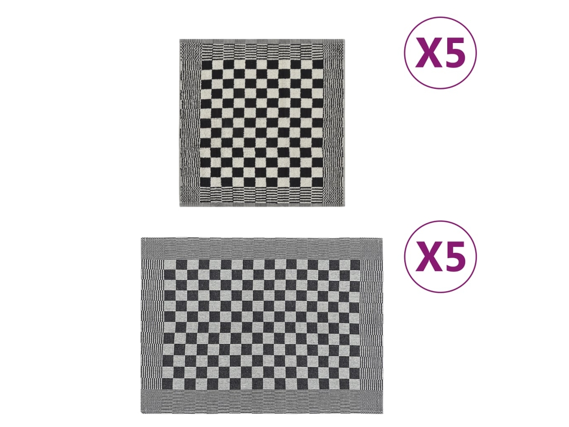 Vidaxl Conjunto De Panos De Cozinha 10 Pcs Algodão Preto E Branco