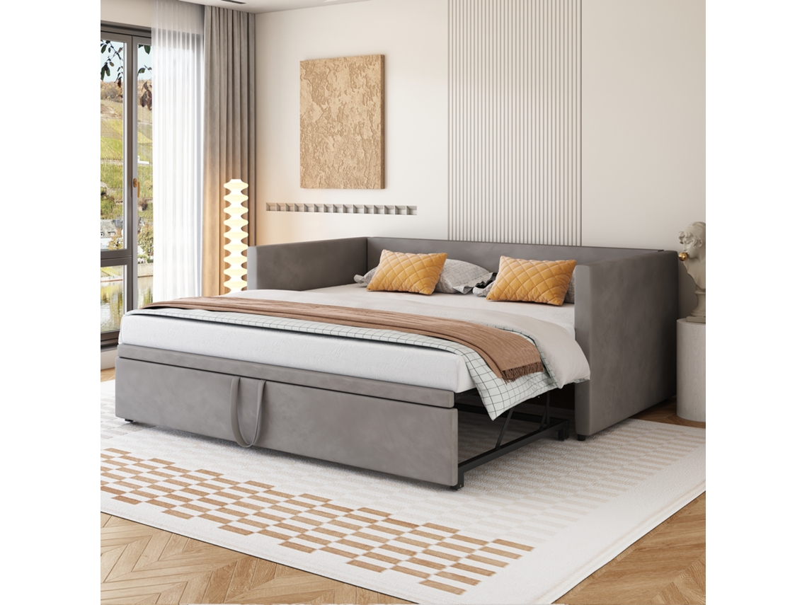 Sofá Cama Extensível 90/180x200 Cm Estrutura Lamelas Samt Cinza