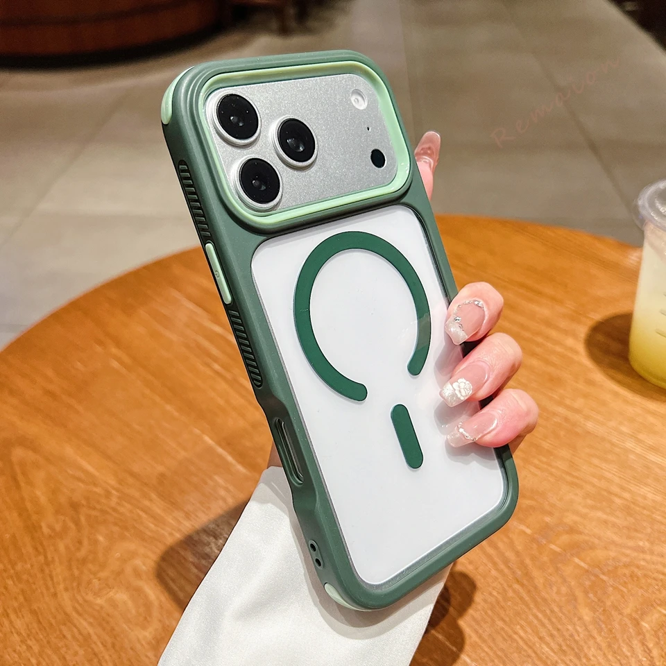 Capa Transparente Para Iphone 16 (verde), Compatível Com Carregamento Sem Fio E Resistente A Impactos.