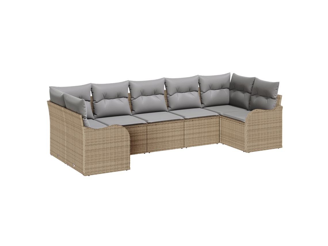 Conjunto 7 Conjunto De Sofá De Jardim Vidaxl Bege Vime Pe (55 X 55 X 37 Cm)