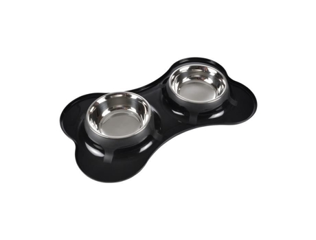 Taça Dupla em Aço Inox Suporte Plástico Formato Osso Ø14-9Cm 45*27Cm Preto LOVE STORY
