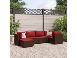 Vidaxl 6 Pcs Conj. Lounge Jardim C/ Almofadões 6 Pcs Vime Pe Castanho
