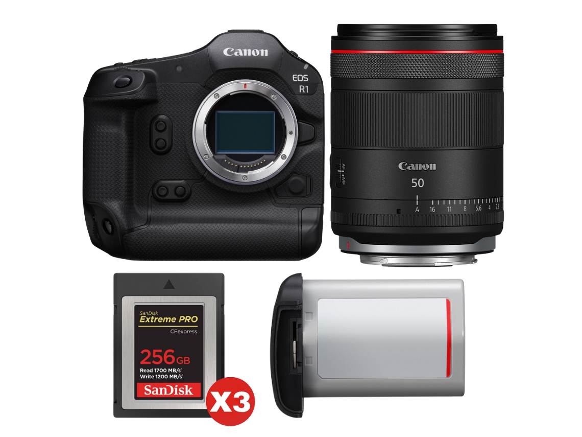 Eos R1 + Rf 50mm F/1.4 L Vcm + 3 Sandisk 256gb Extreme Pro Cfexpress Type B + Canon Lp e19 + Ebook “20 Dicas para Fotos Que Impressionam” CANON