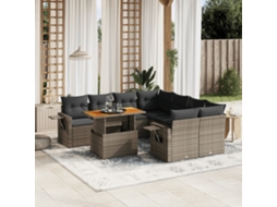 Vidaxl 9 Pcs Conjunto Sofás P/ Jardim Com Almofadões Vime Pe Cinzento