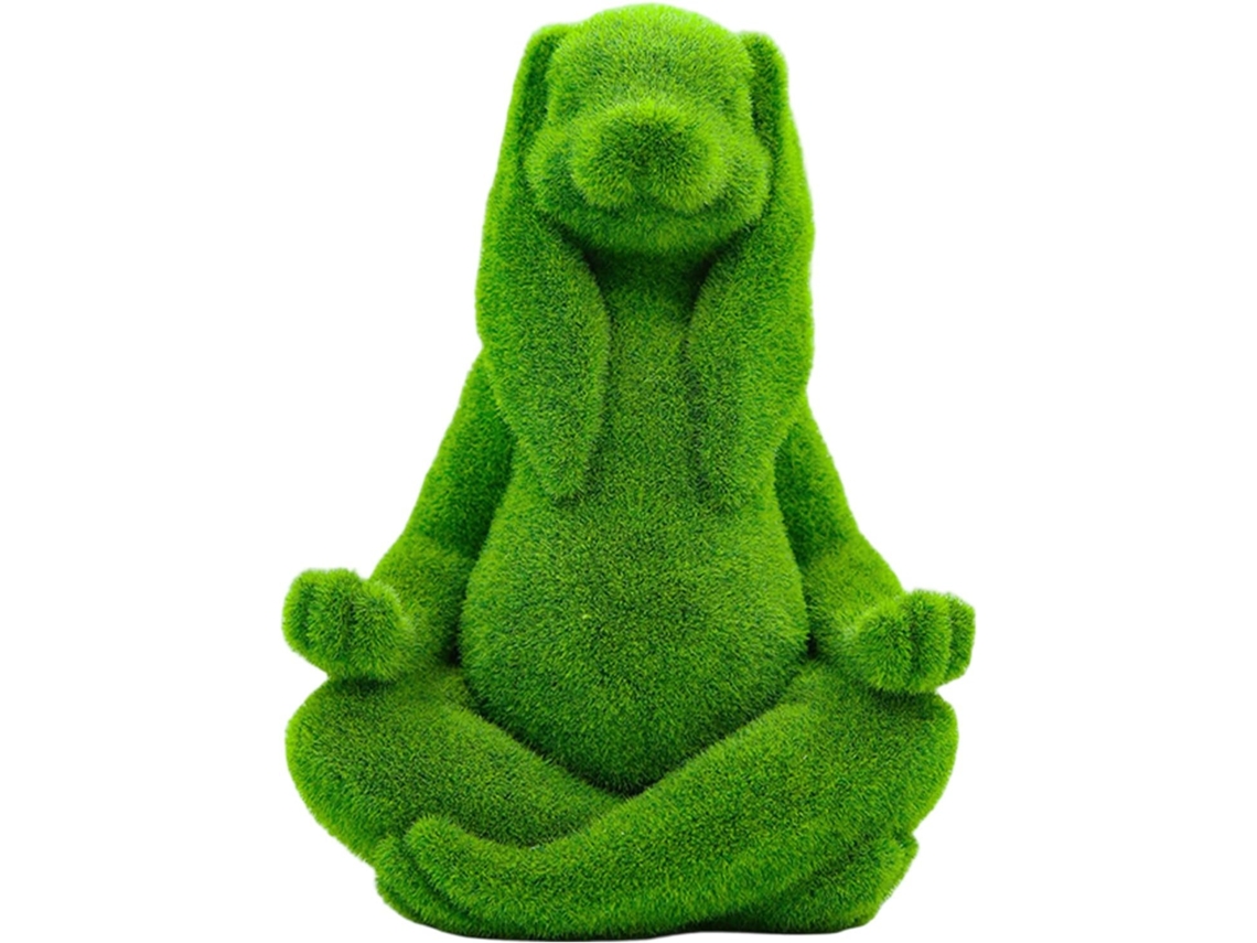 Estatueta de Coelho Inoomp em Resina Verde Aveludada, Estátua de Coelho da Páscoa Sentado para Decoração de Jardim e CHABERLU