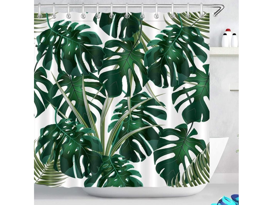 Cortina De Ducha 180x200cm Hoja De Monstera Verde Oscuro Impermeable Anti Moho Poliéster Baño