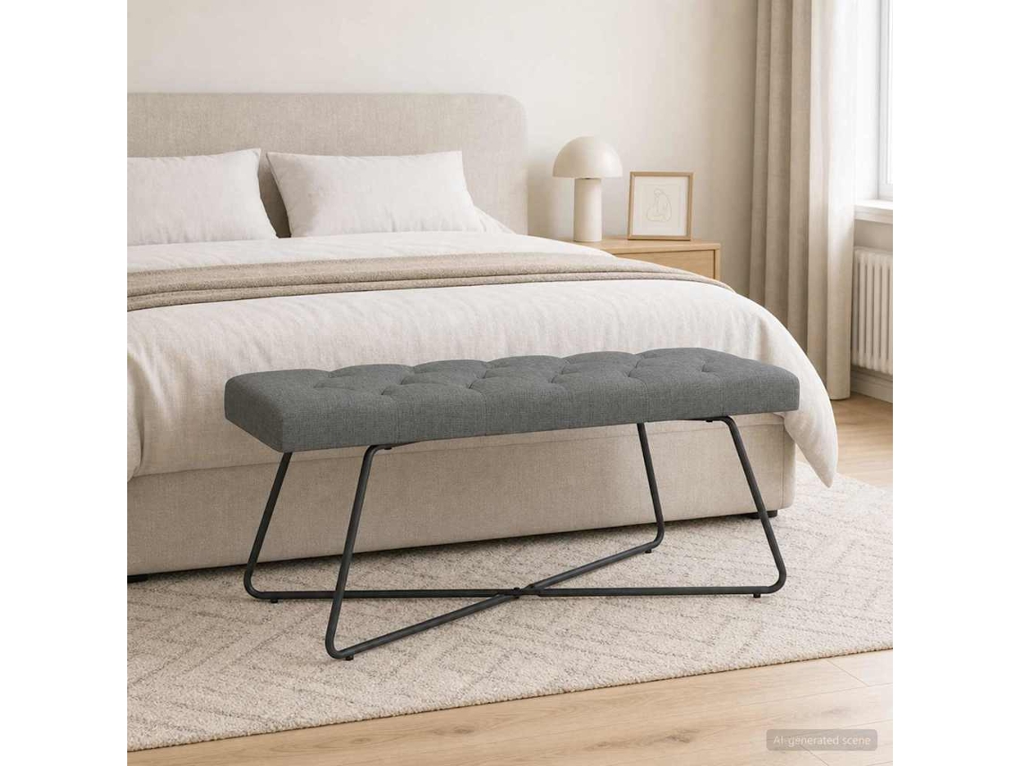 Vidaxl Banco Com Botões Estofados Cinzento-escuro 110 X 40 X 46 Cm