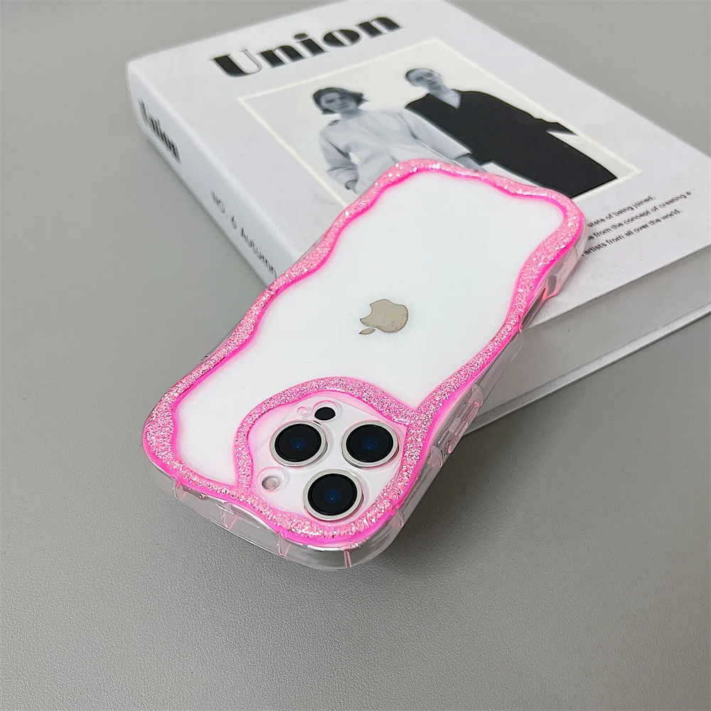 Capa Ondulada Para Iphone 13 Pro Max, Rosa, Transparente, Bonita E Resistente A Impactos.