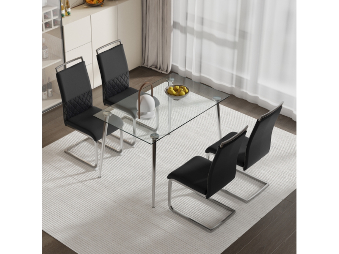 Conjunto de 4 cadeiras modernas BTFORUS para sala de estar com estofamento de alta qualidade em PU e linóleo.