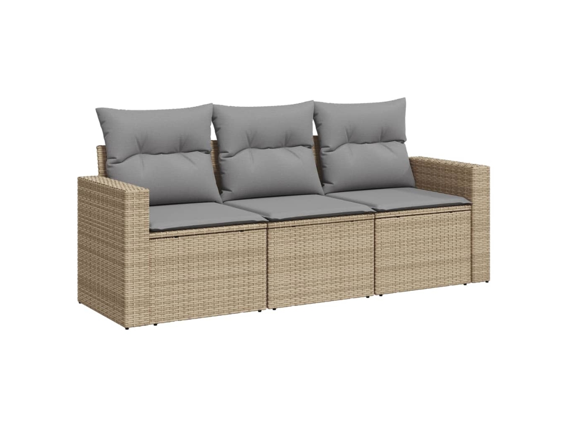 Maison Exclusive - 3 Pcs Conjunto De Sofás P/ Jardim Com Almofadões Vime Pe Bege