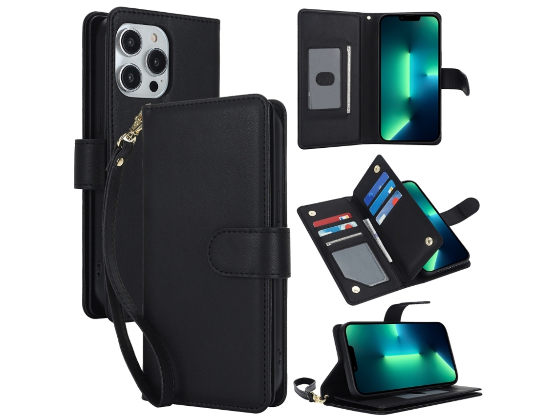 Capa Carteira De Couro Para Iphone 13 Pro Max - Com Rfid - Para Vários Cartões