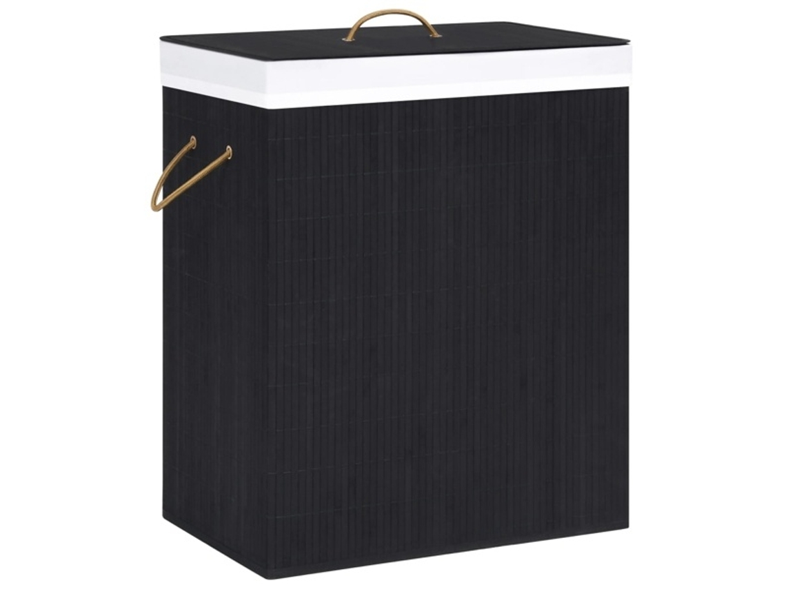Cesto De Roupa Suja Vidaxl Em Bambu Com 2 Divisórias, Preto, 100 Litros, Para Organizar E Guardar Roupa Suja De Forma Prática