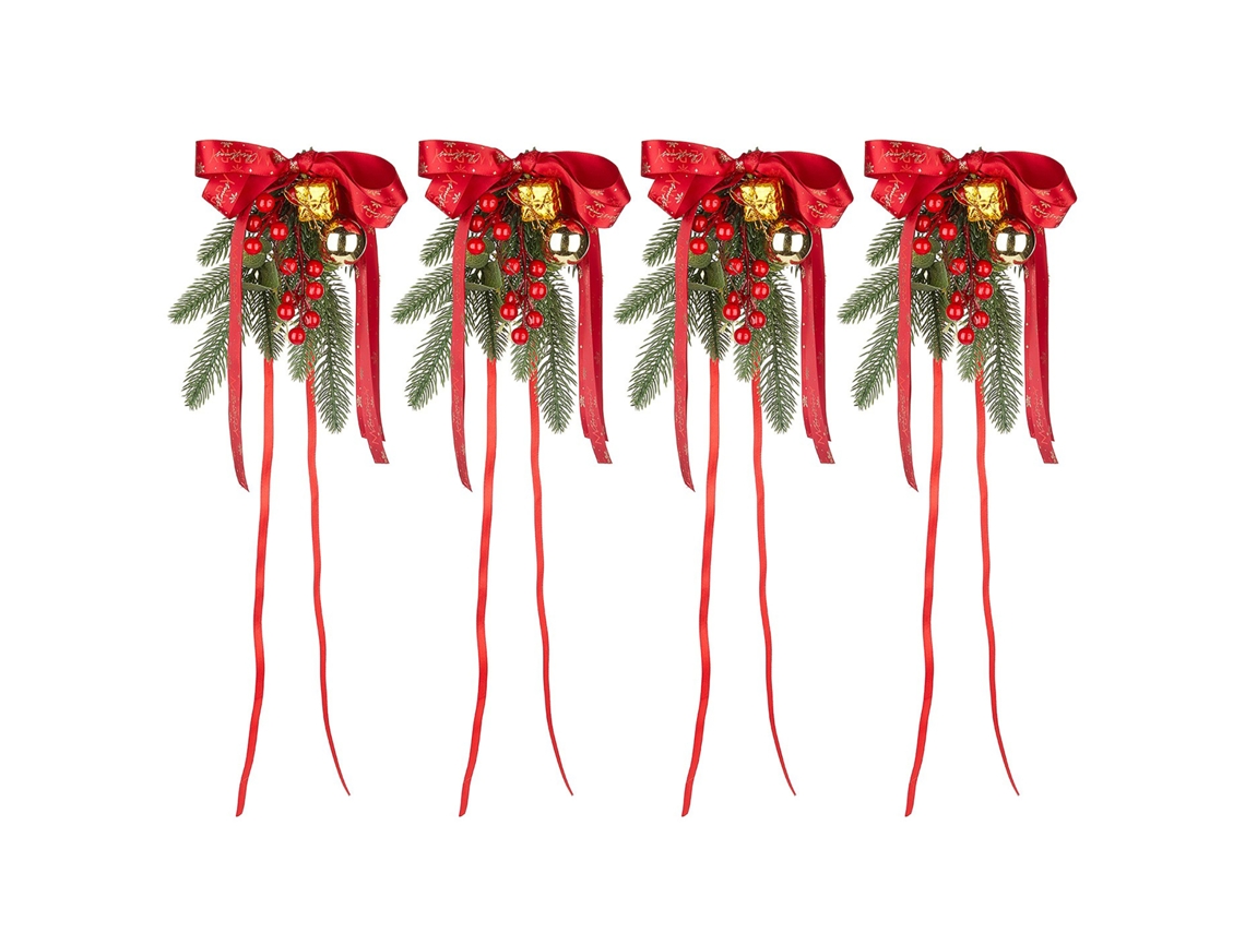 Flor Para Encosto De Cadeira (decorada Com Laços Vermelhos E Bagas Vermelhas) Eoocoo